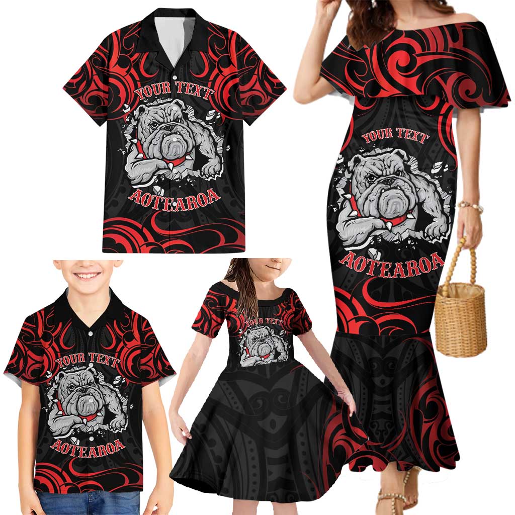 Personalised Aotearoa Bulldog Family Matching Mermaid Dress and Hawaiian Shirt NZ Maori Tattoo