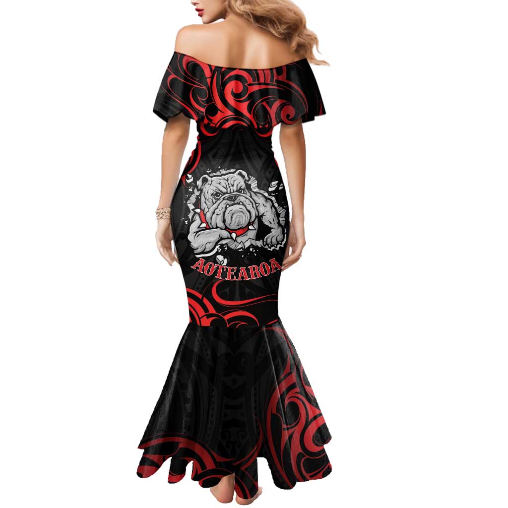 Personalised Aotearoa Bulldog Family Matching Mermaid Dress and Hawaiian Shirt NZ Maori Tattoo