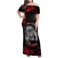 Personalised Aotearoa Bulldog Family Matching Off Shoulder Maxi Dress and Hawaiian Shirt NZ Maori Tattoo