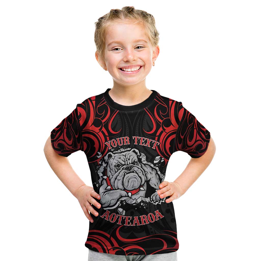 Personalised Aotearoa Bulldog Kid T Shirt NZ Maori Tattoo LT14 Red - Polynesian Pride