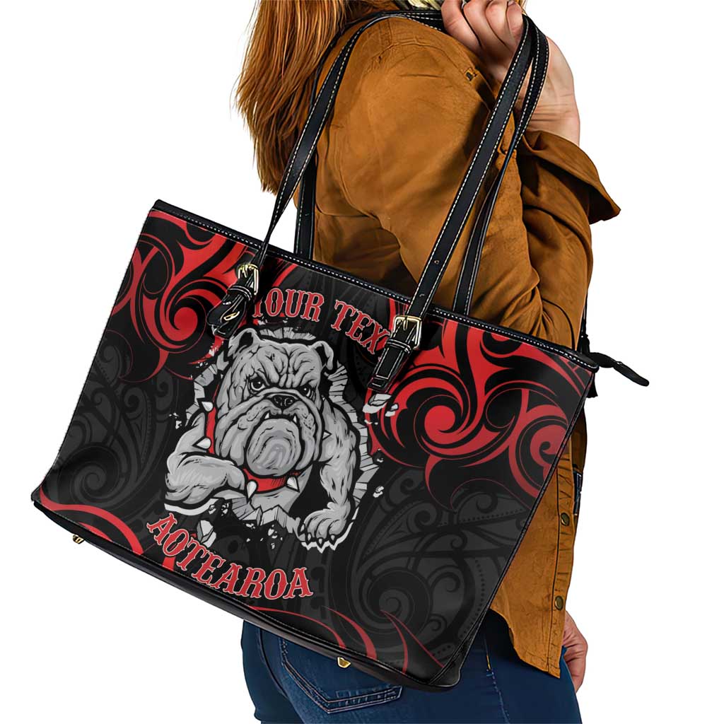 Personalised Aotearoa Bulldog Leather Tote Bag NZ Maori Tattoo
