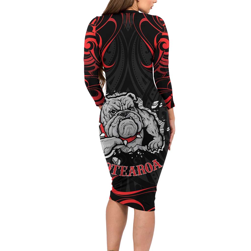 Personalised Aotearoa Bulldog Long Sleeve Bodycon Dress NZ Maori Tattoo