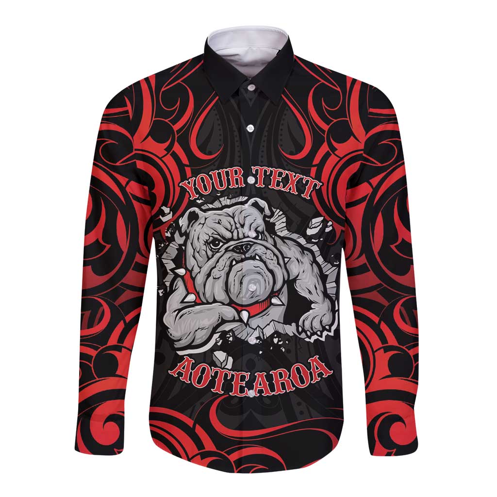 Personalised Aotearoa Bulldog Long Sleeve Button Shirt NZ Maori Tattoo LT14 Unisex Red - Polynesian Pride