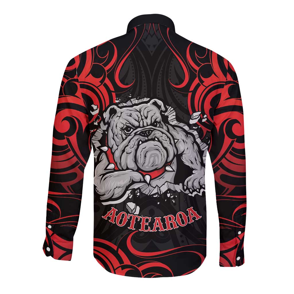 Personalised Aotearoa Bulldog Long Sleeve Button Shirt NZ Maori Tattoo