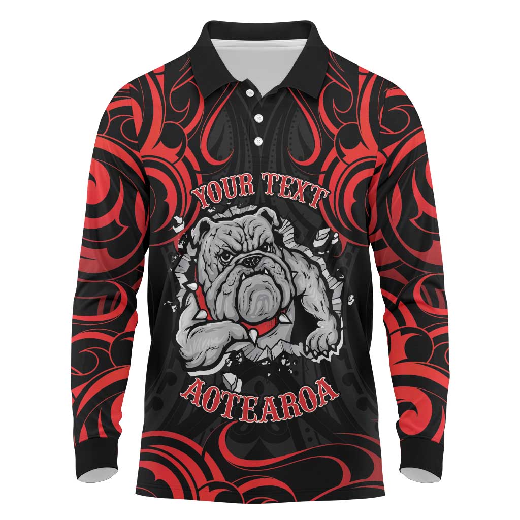 Personalised Aotearoa Bulldog Long Sleeve Polo Shirt NZ Maori Tattoo