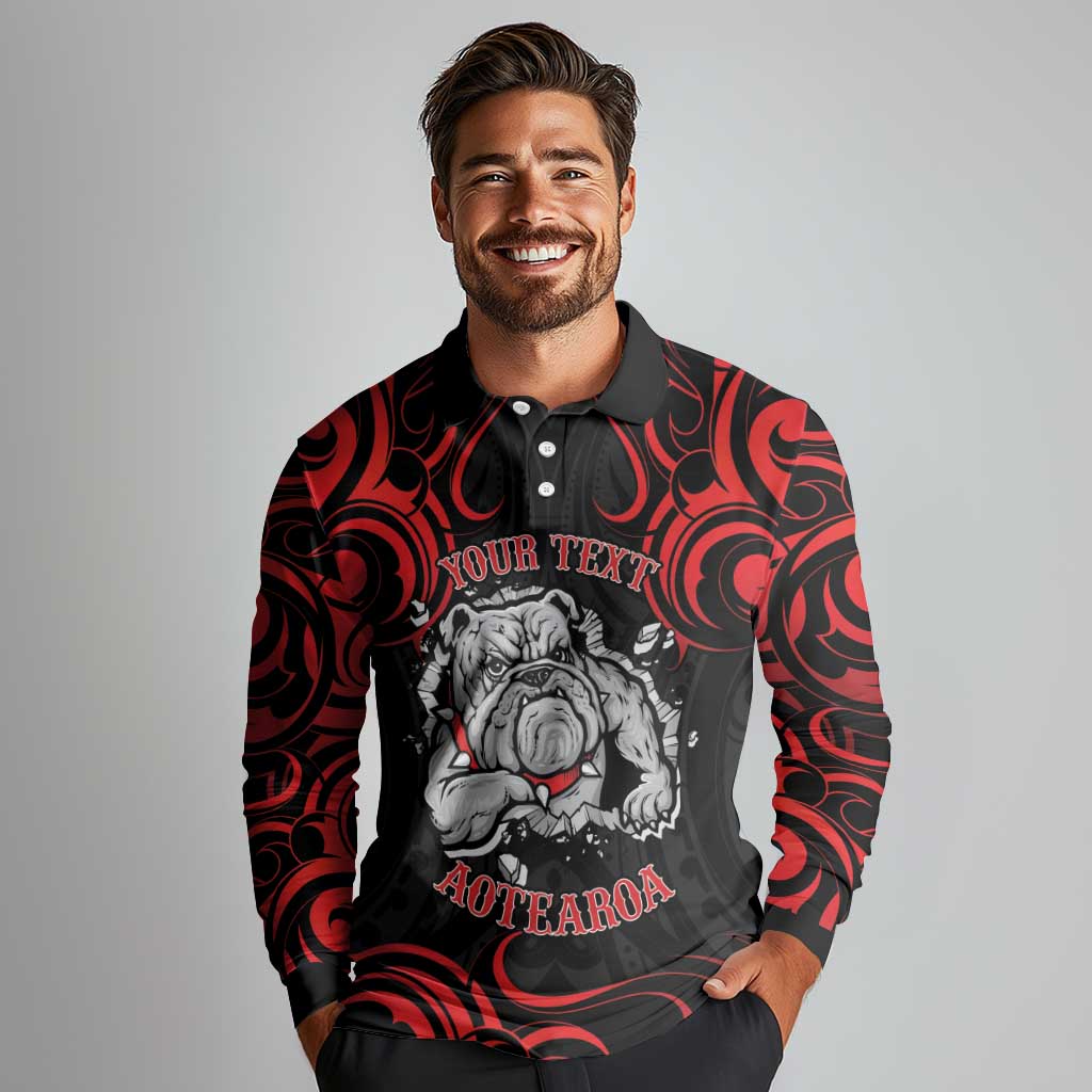 Personalised Aotearoa Bulldog Long Sleeve Polo Shirt NZ Maori Tattoo
