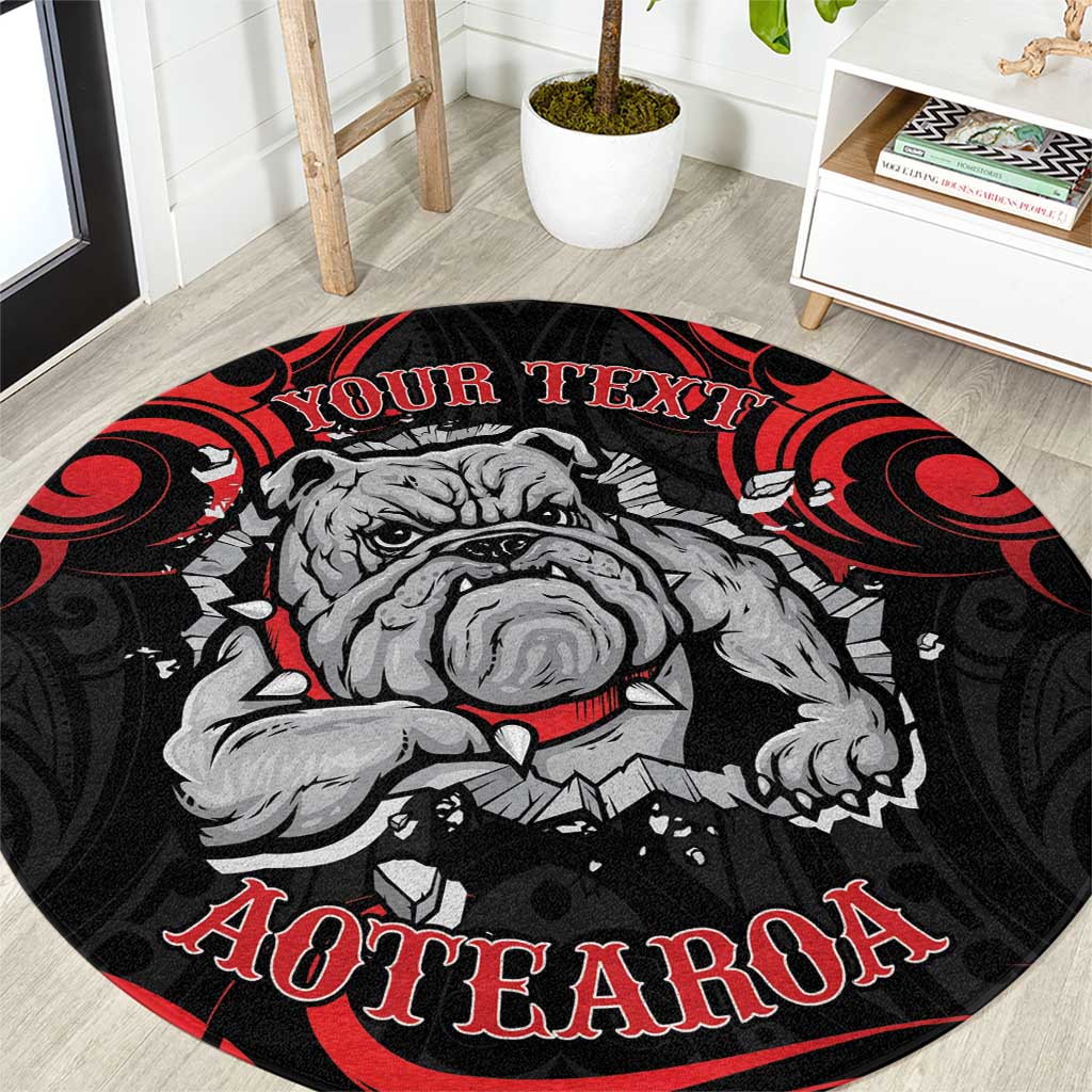 Personalised Aotearoa Bulldog Round Carpet NZ Maori Tattoo LT14 Red - Polynesian Pride