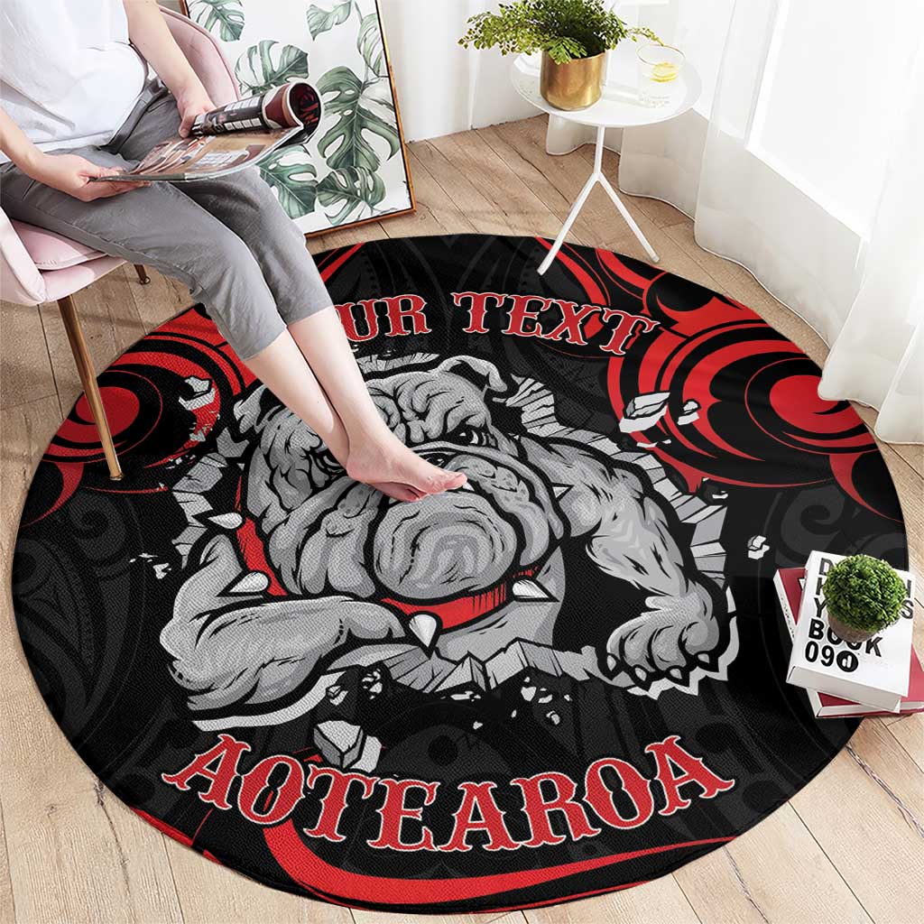 Personalised Aotearoa Bulldog Round Carpet NZ Maori Tattoo