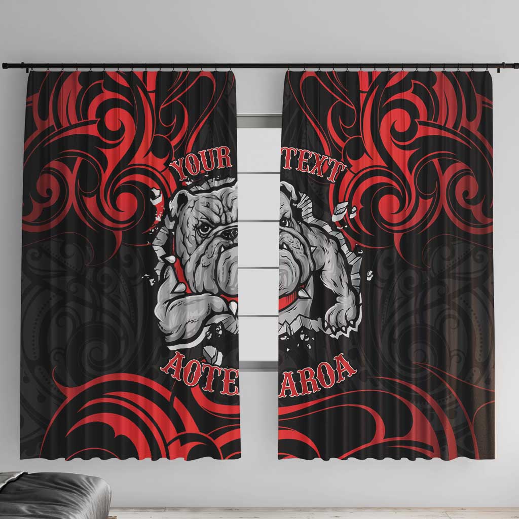 Personalised Aotearoa Bulldog Window Curtain NZ Maori Tattoo LT14 With Hooks Red - Polynesian Pride