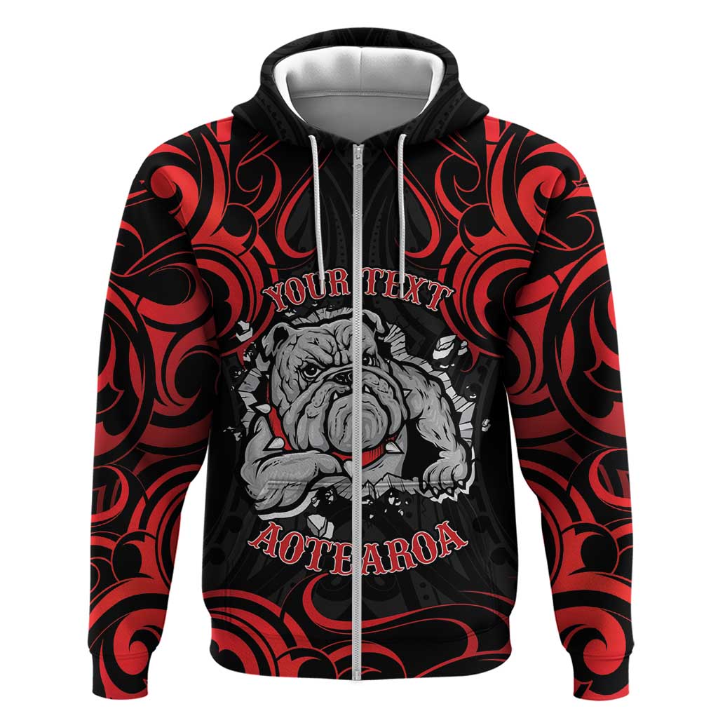 Personalised Aotearoa Bulldog Zip Hoodie NZ Maori Tattoo LT14 Zip Hoodie Red - Polynesian Pride