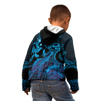 Blue Aloha Hawaii Kid Hoodie Snorkeling With Sea Turtle Polynesian Pattern
