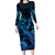 Blue Aloha Hawaii Long Sleeve Bodycon Dress Snorkeling With Sea Turtle Polynesian Pattern