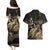 Gold Aloha Hawaii Couples Matching Puletasi and Hawaiian Shirt Snorkeling With Sea Turtle Polynesian Pattern