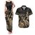 Gold Aloha Hawaii Couples Matching Tank Maxi Dress and Hawaiian Shirt Snorkeling With Sea Turtle Polynesian Pattern
