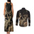 Gold Aloha Hawaii Couples Matching Tank Maxi Dress and Long Sleeve Button Shirt Snorkeling With Sea Turtle Polynesian Pattern