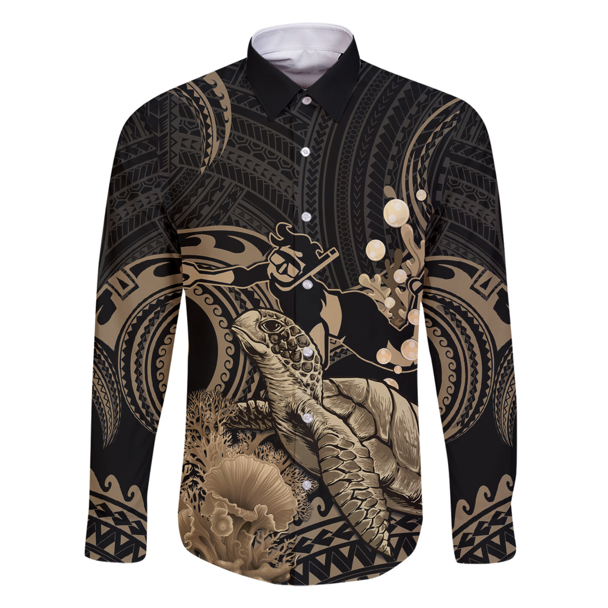 Gold Aloha Hawaii Family Matching Tank Maxi Dress and Hawaiian Shirt Snorkeling With Sea Turtle Polynesian Pattern