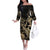 Gold Aloha Hawaii Off The Shoulder Long Sleeve Dress Snorkeling With Sea Turtle Polynesian Pattern