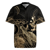 Gold Aloha Hawaii Rugby Jersey Snorkeling With Sea Turtle Polynesian Pattern