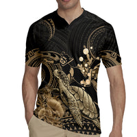 Gold Aloha Hawaii Rugby Jersey Snorkeling With Sea Turtle Polynesian Pattern
