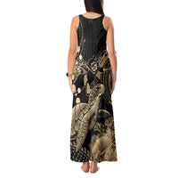 Gold Aloha Hawaii Tank Maxi Dress Snorkeling With Sea Turtle Polynesian Pattern