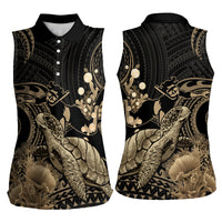 Gold Aloha Hawaii Women Sleeveless Polo Shirt Snorkeling With Sea Turtle Polynesian Pattern