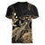 Gold Aloha Hawaii Women V-Neck T-Shirt Snorkeling With Sea Turtle Polynesian Pattern