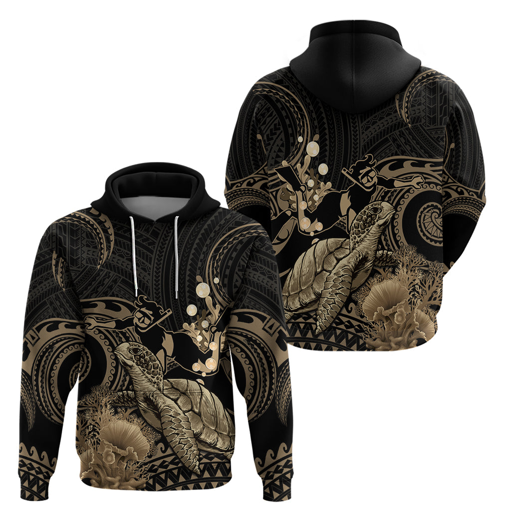 Gold Aloha Hawaii Zip Hoodie Snorkeling With Sea Turtle Polynesian Pattern