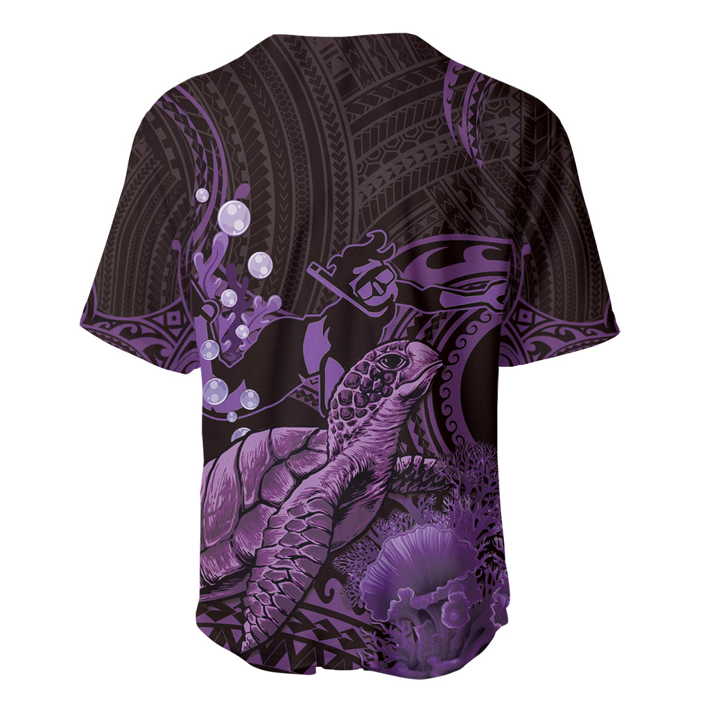 Purple Aloha Hawaii Baseball Jersey Snorkeling With Sea Turtle Polynesian Pattern