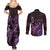 Purple Aloha Hawaii Couples Matching Summer Maxi Dress and Long Sleeve Button Shirt Snorkeling With Sea Turtle Polynesian Pattern