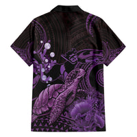 Purple Aloha Hawaii Family Matching Off Shoulder Short Dress and Hawaiian Shirt Snorkeling With Sea Turtle Polynesian Pattern