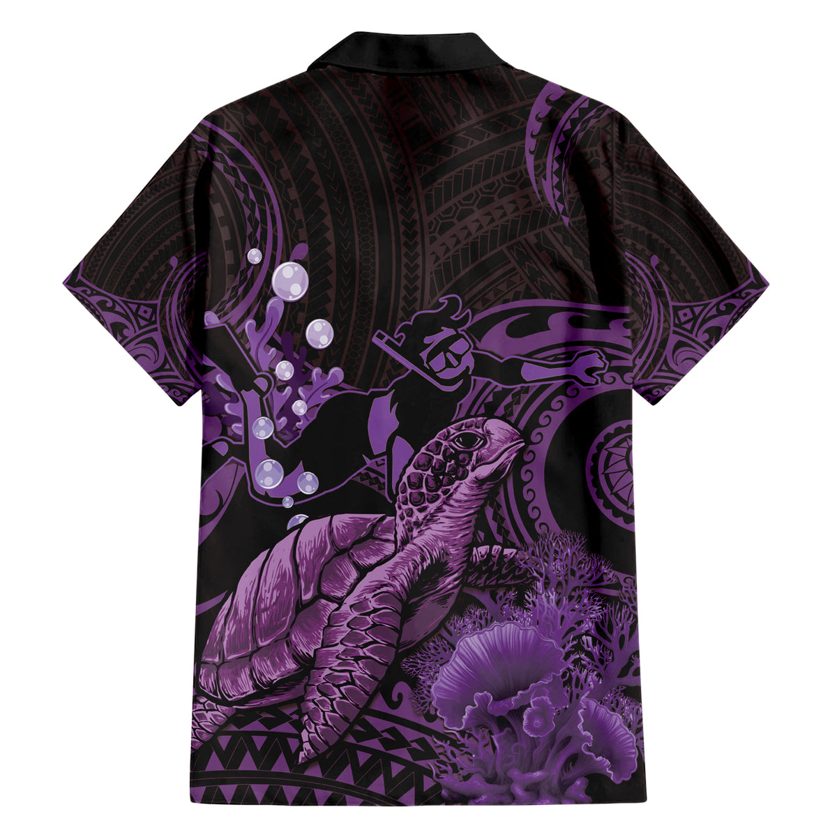 Purple Aloha Hawaii Family Matching Short Sleeve Bodycon Dress and Hawaiian Shirt Snorkeling With Sea Turtle Polynesian Pattern