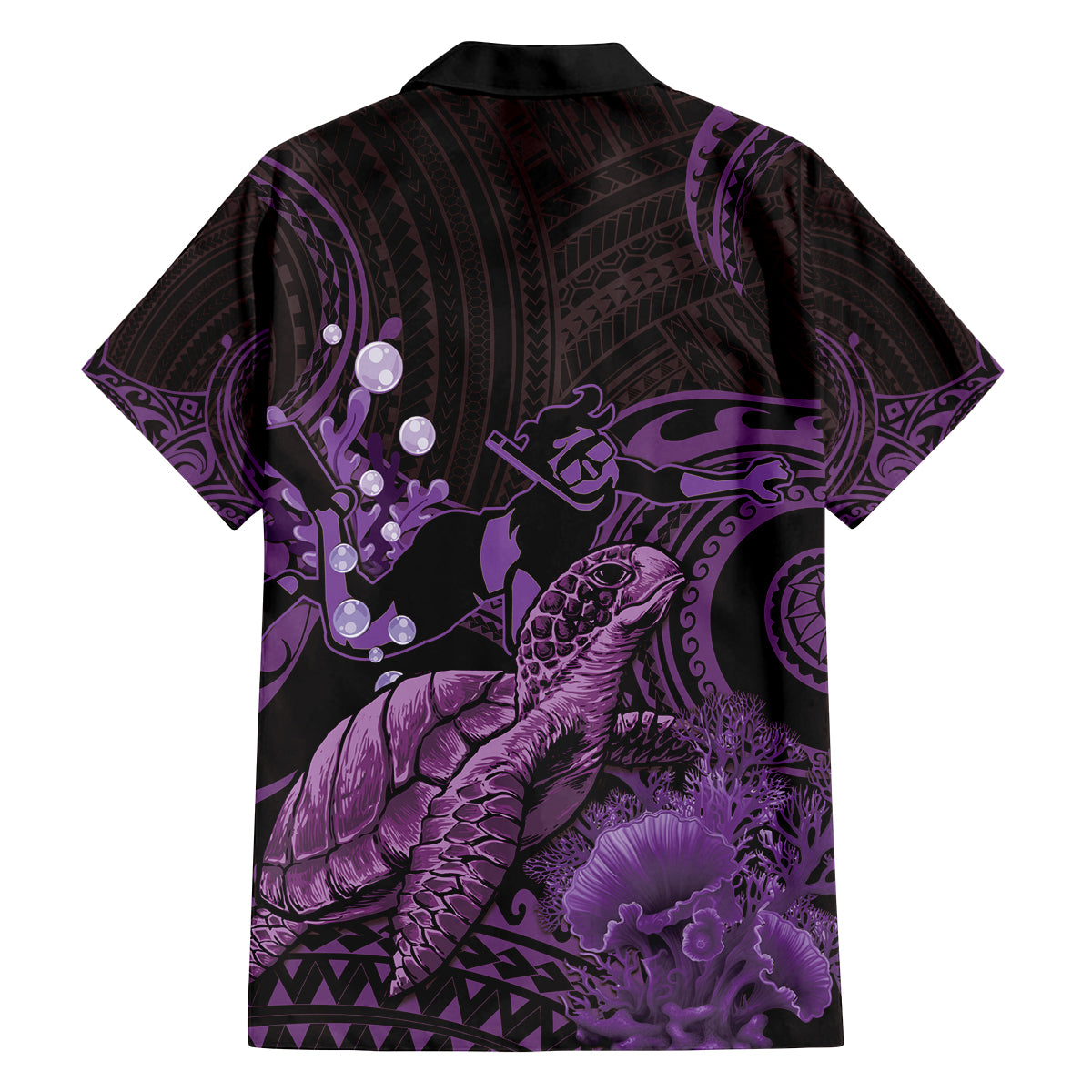 Purple Aloha Hawaii Family Matching Summer Maxi Dress and Hawaiian Shirt Snorkeling With Sea Turtle Polynesian Pattern