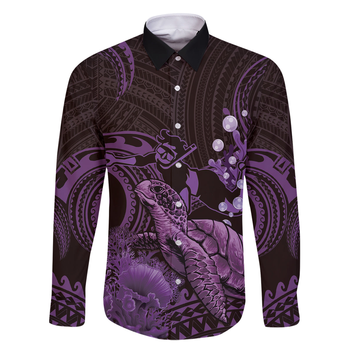 Purple Aloha Hawaii Family Matching Tank Maxi Dress and Hawaiian Shirt Snorkeling With Sea Turtle Polynesian Pattern