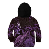Purple Aloha Hawaii Kid Hoodie Snorkeling With Sea Turtle Polynesian Pattern
