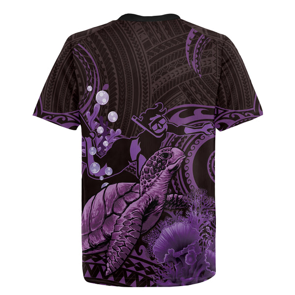 Purple Aloha Hawaii Rugby Jersey Snorkeling With Sea Turtle Polynesian ...