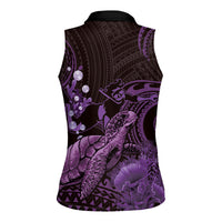 Purple Aloha Hawaii Women Sleeveless Polo Shirt Snorkeling With Sea Turtle Polynesian Pattern