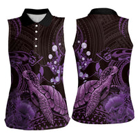 Purple Aloha Hawaii Women Sleeveless Polo Shirt Snorkeling With Sea Turtle Polynesian Pattern