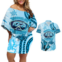 Hawaii Sea Turtle Snorkeling Is My Therapy Couples Matching Off Shoulder Short Dress and Hawaiian Shirt