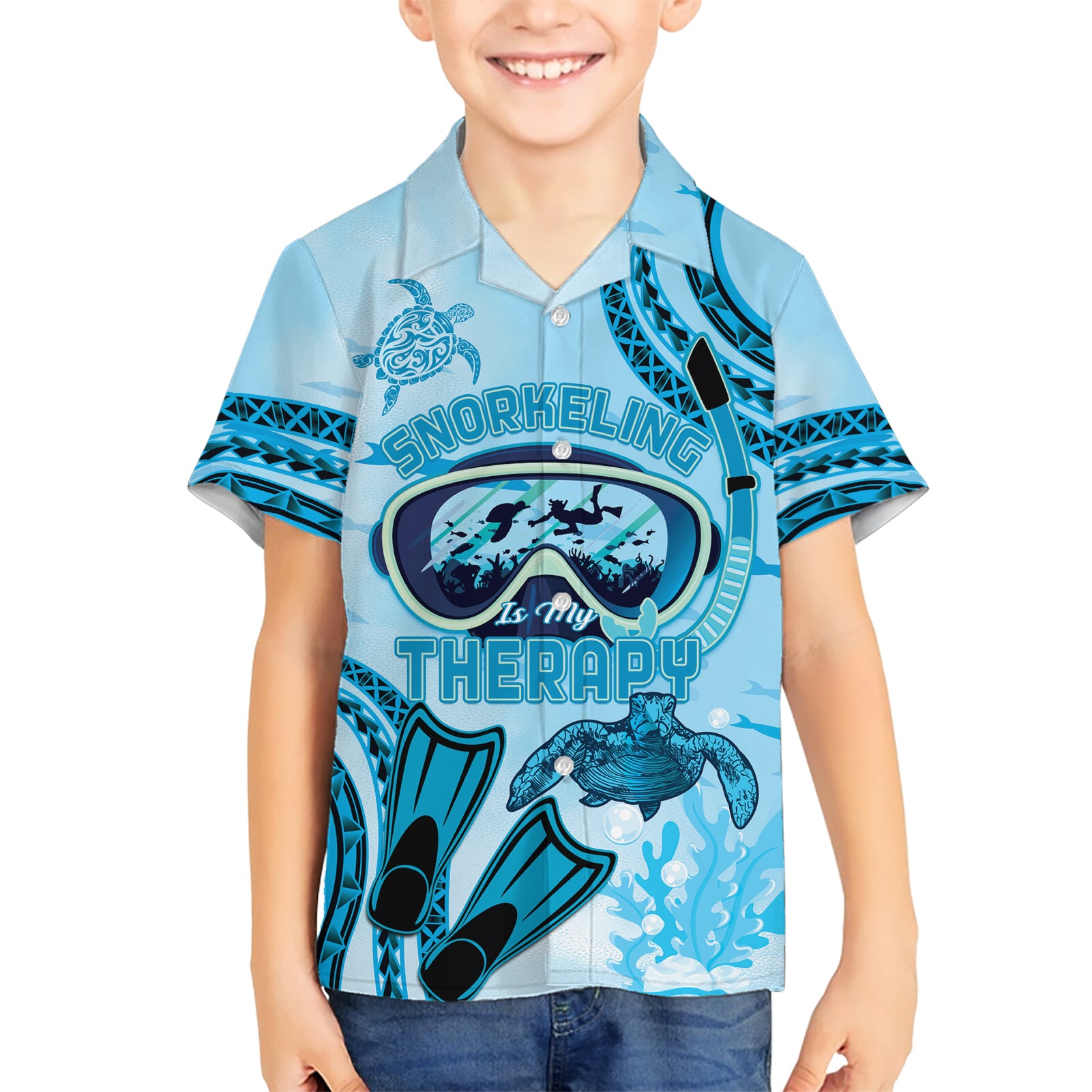 Hawaii Sea Turtle Snorkeling Is My Therapy Kid Hawaiian Shirt