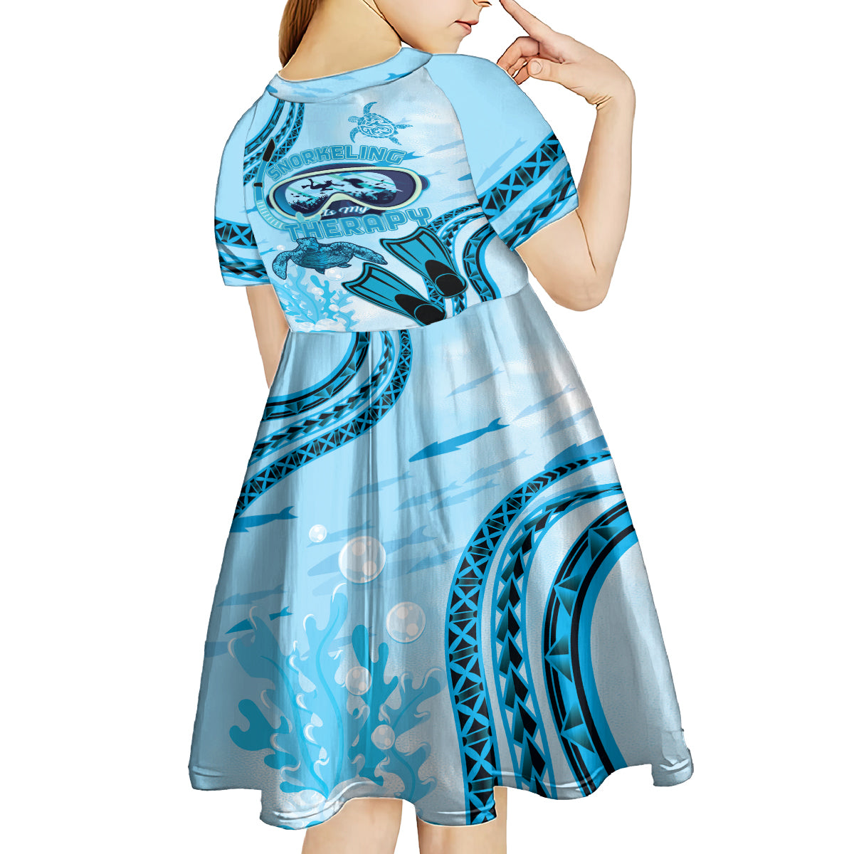 Hawaii Sea Turtle Snorkeling Is My Therapy Kid Short Sleeve Dress