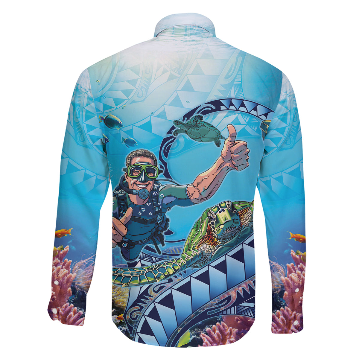 Hawaii Snorkeling Honu Turtle Family Matching Off The Shoulder Long Sleeve Dress and Hawaiian Shirt Under The Ocean Vibes LT14 - Polynesian Pride