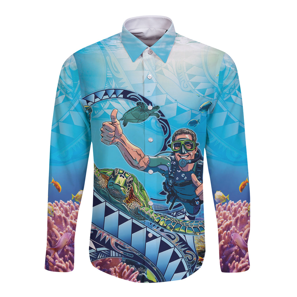 Hawaii Snorkeling Honu Turtle Long Sleeve Button Shirt Under The Ocean Vibes
