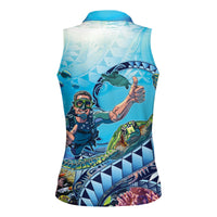 Hawaii Snorkeling Honu Turtle Women Sleeveless Polo Shirt Under The Ocean Vibes