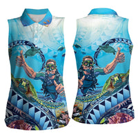 Hawaii Snorkeling Honu Turtle Women Sleeveless Polo Shirt Under The Ocean Vibes