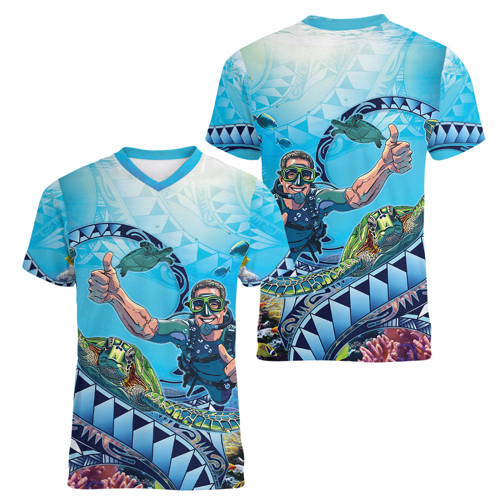 Hawaii Snorkeling Honu Turtle Women V-Neck T-Shirt Under The Ocean Vibes
