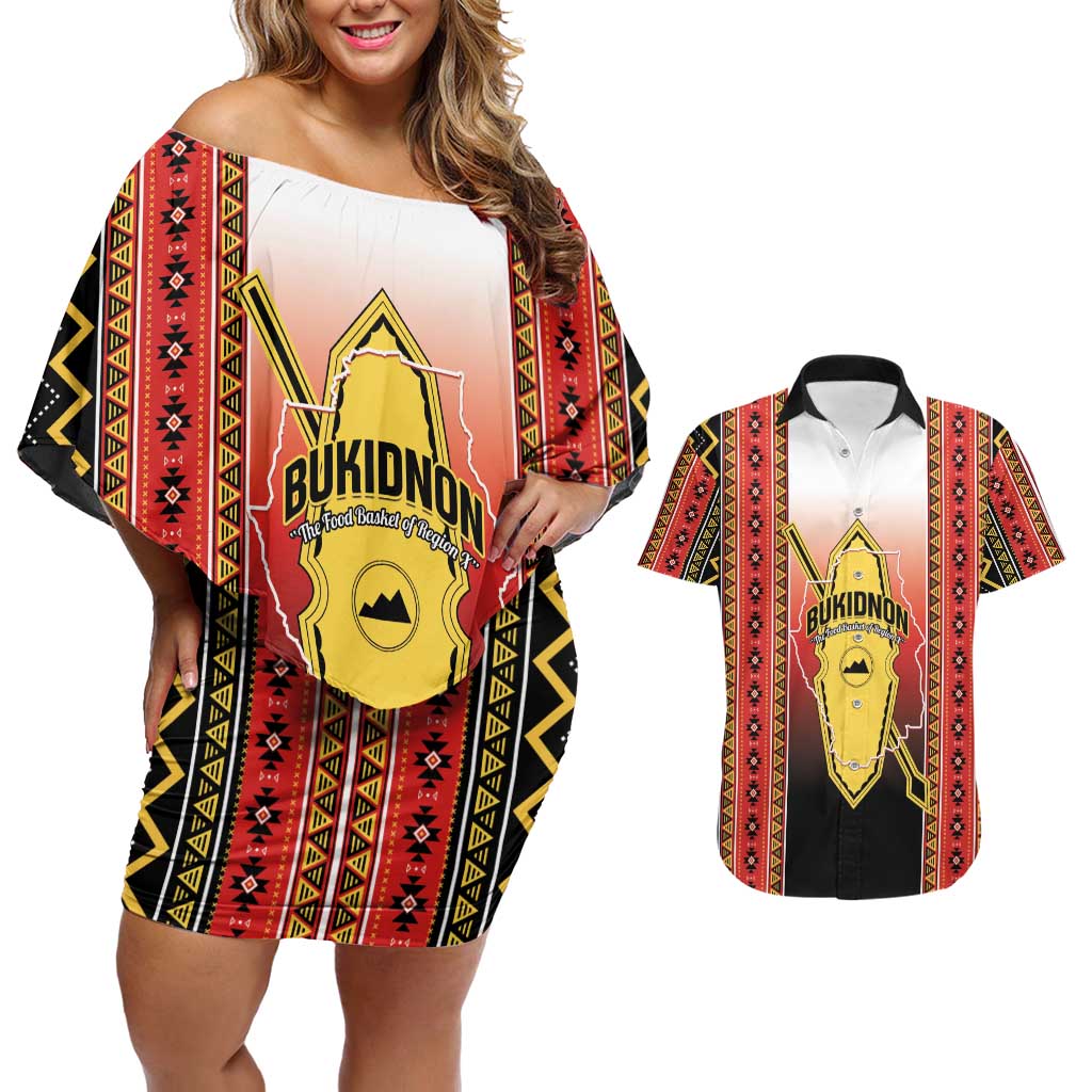 Personalised Bukidnon Philippines Couples Matching Off Shoulder Short Dress and Hawaiian Shirt The Food Basket of Region X LT14 Red - Polynesian Pride