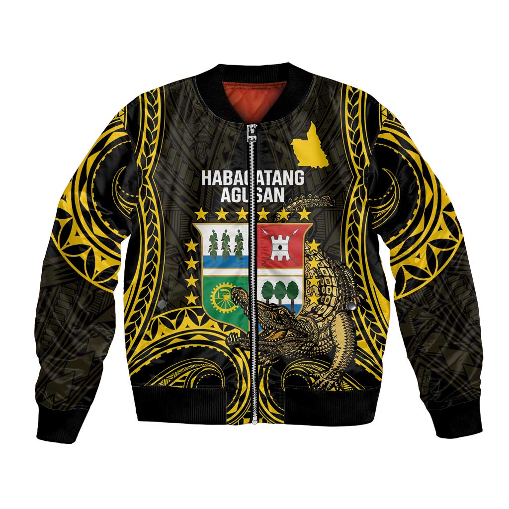 Agusan del Sur Philippines Bomber Jacket Habagatang Agusan Lolong LT14 Unisex Black - Polynesian Pride