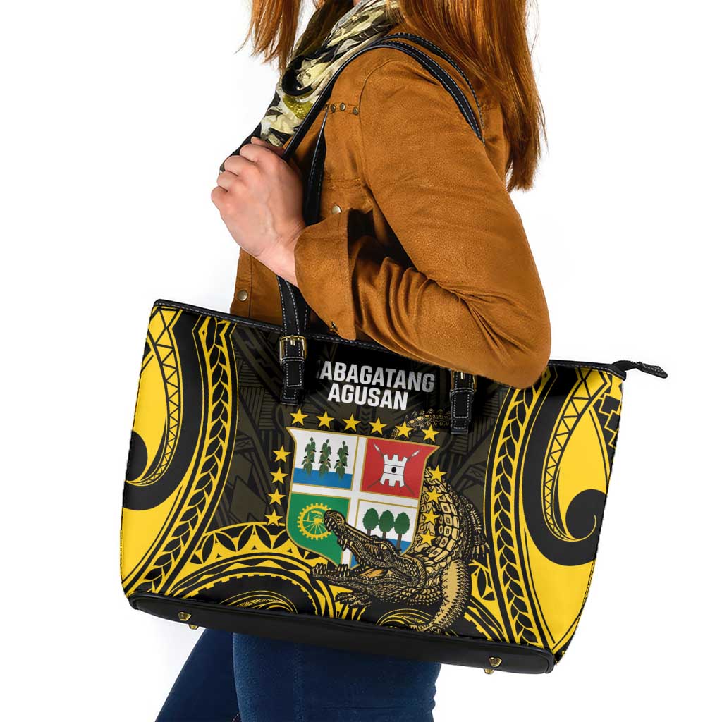 Agusan del Sur Philippines Leather Tote Bag Habagatang Agusan Lolong LT14 Black - Polynesian Pride