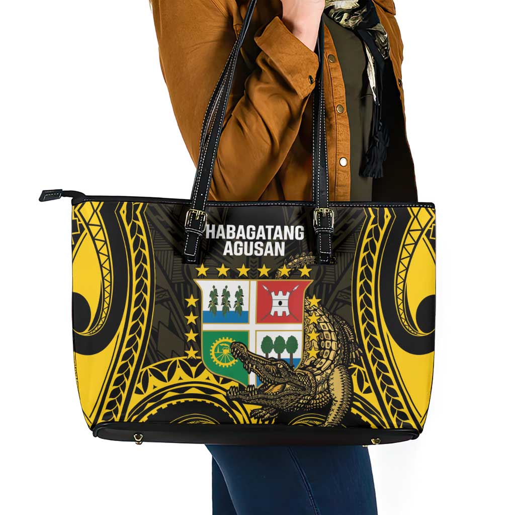 Agusan del Sur Philippines Leather Tote Bag Habagatang Agusan Lolong LT14 - Polynesian Pride