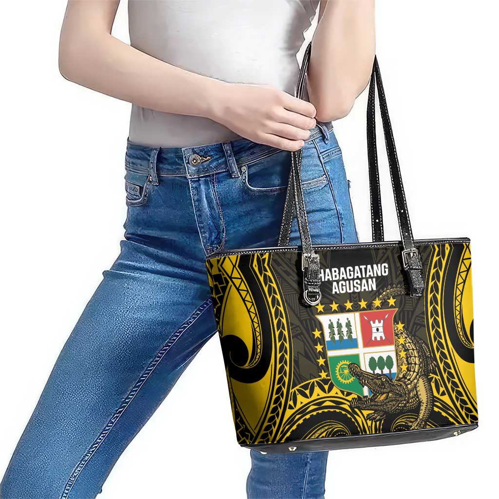 Agusan del Sur Philippines Leather Tote Bag Habagatang Agusan Lolong LT14 - Polynesian Pride